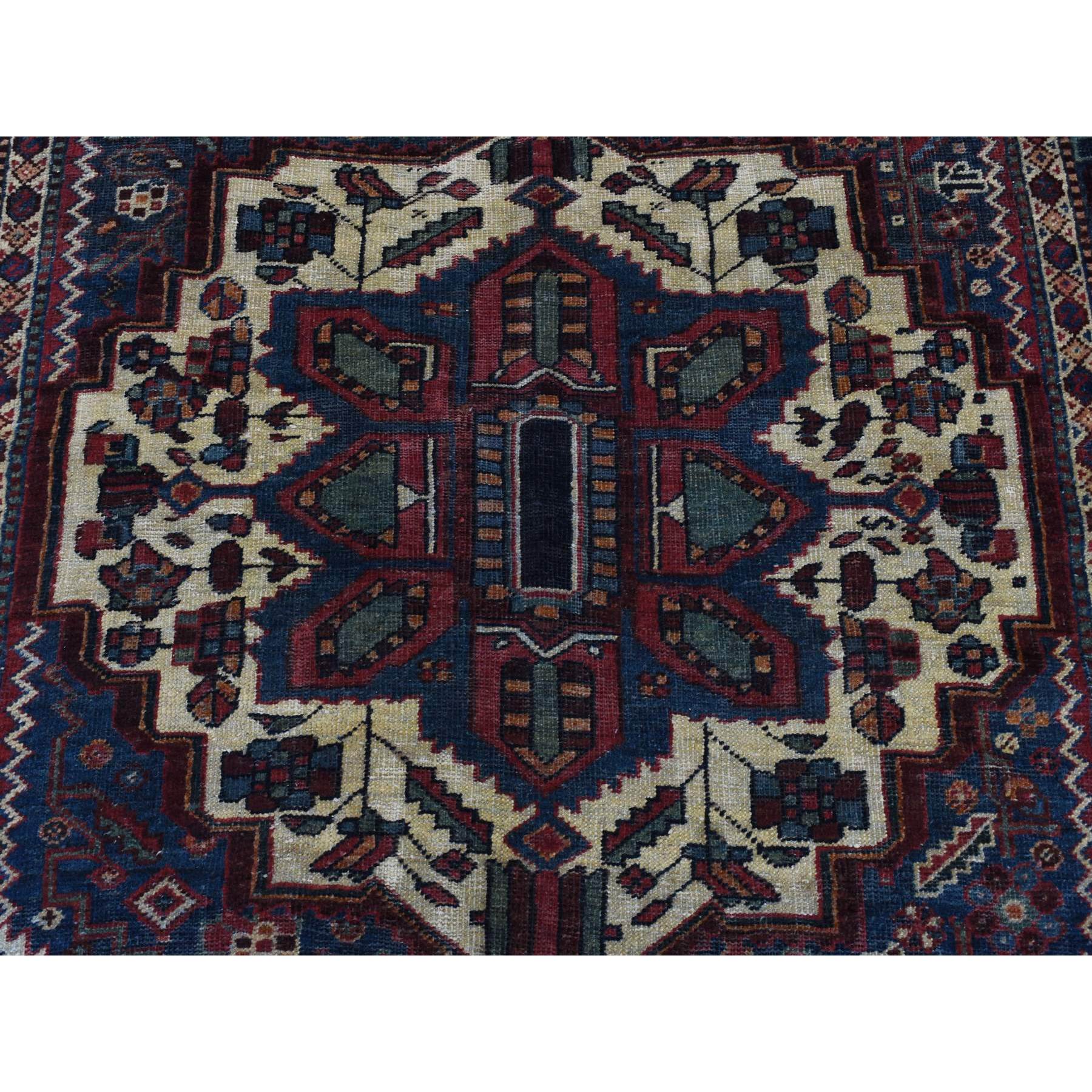 5'2"x9'9" Prussian Blue, Vintage Persian Bakhtiari, Even Wear, Pure Wool, Hand Woven, Wide Runner Oriental Rug 