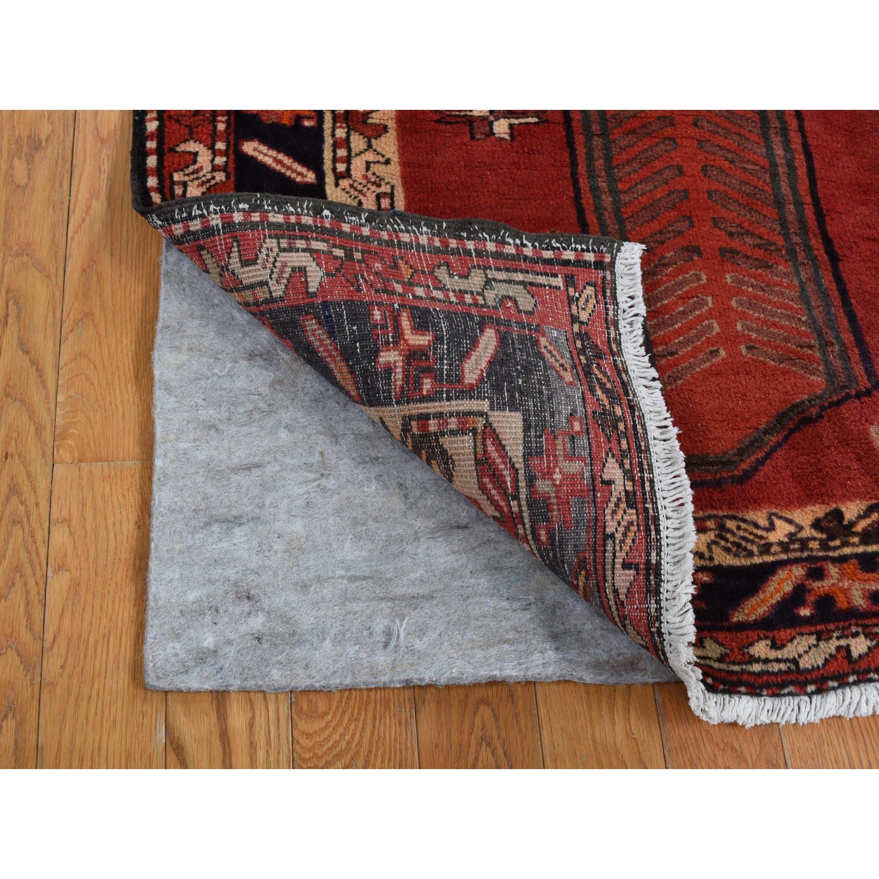 4'1"x9'7" Chili Red, Vintage Bohemian North West Persian with Large Elements, Hand Woven, Pure Wool, Wide Runner Oriental Rug 