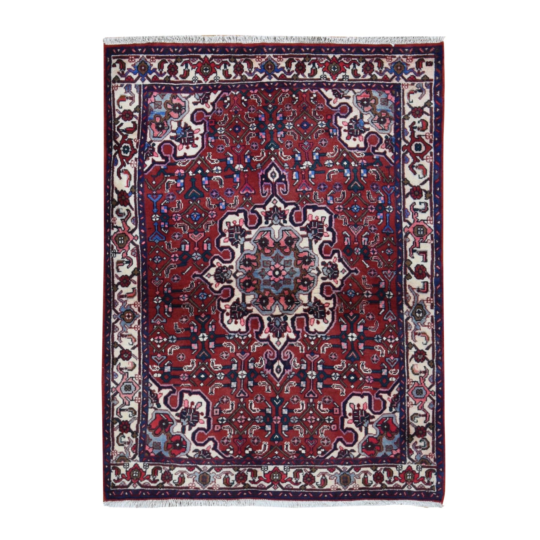 3'7"x4'10" Barn Red, New Persian Bijar, Pure Wool, Hand Woven, Oriental Rug 
