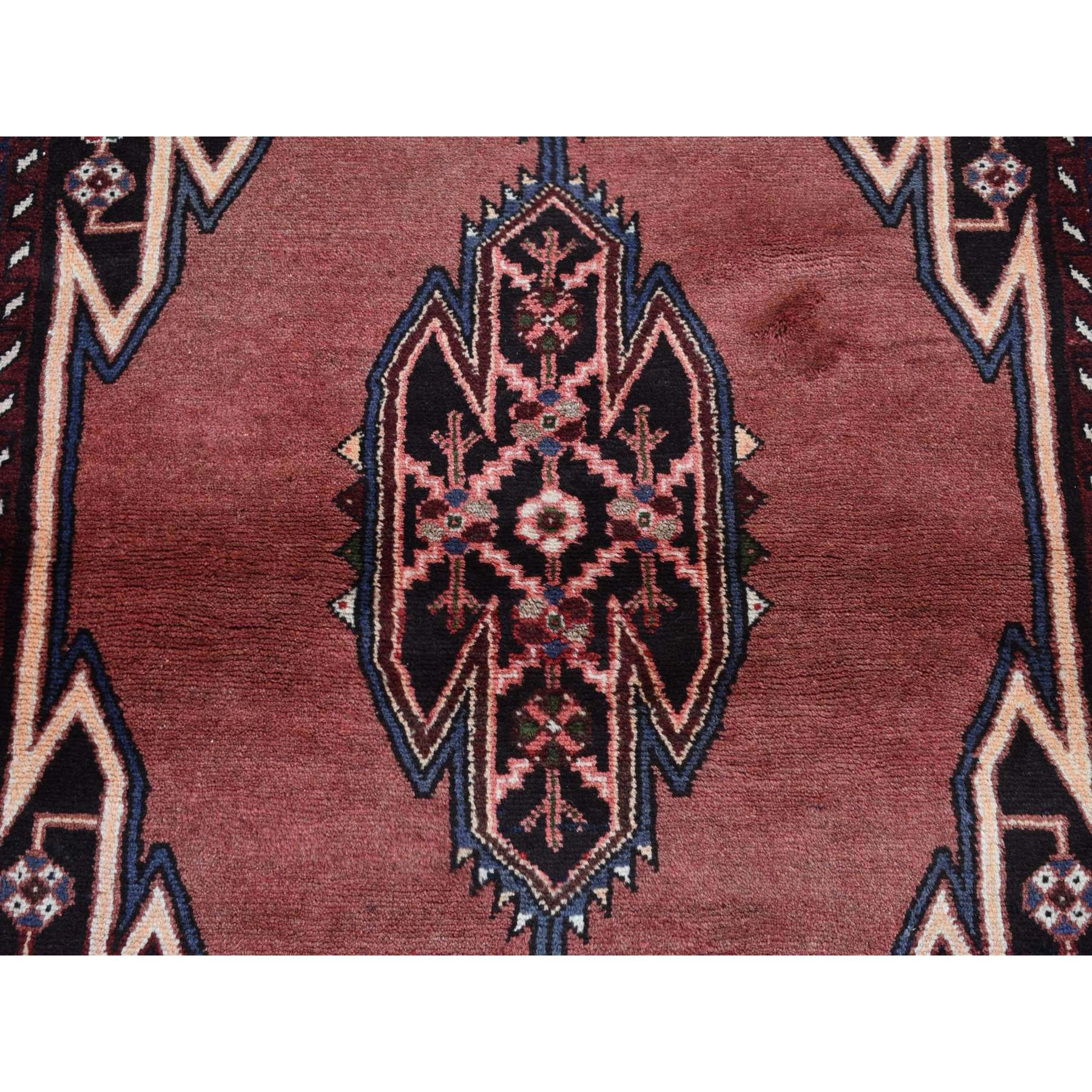 3'6"x4'7" Fire Brick Red, New Open Field Persian Mazlagen, Hand Woven, Pure Wool, Oriental Rug 
