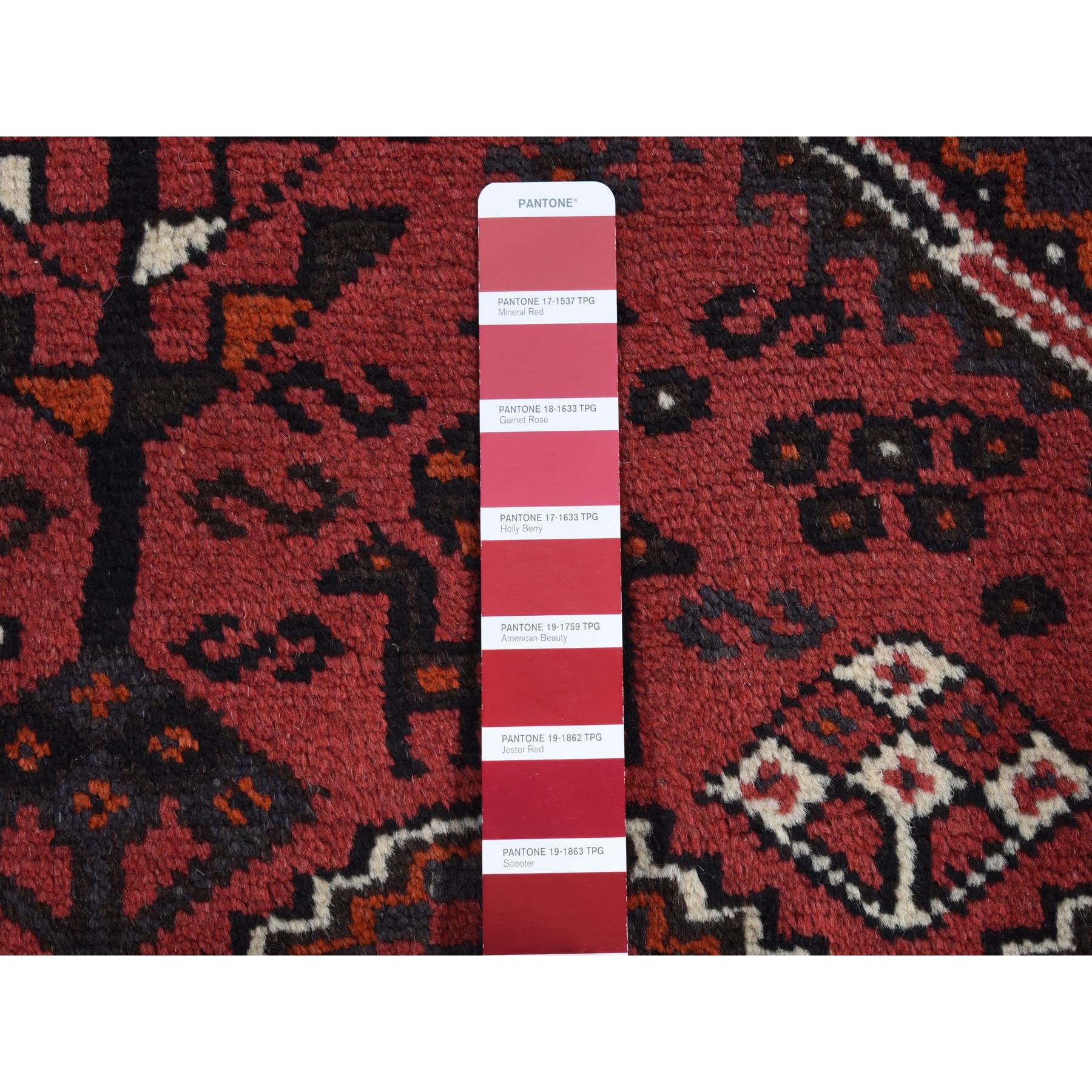 4'8"x6'10" Cardinals Red, New Persian Shiraz, Full Pile, Pure Wool, Hand Woven, Oriental Rug 