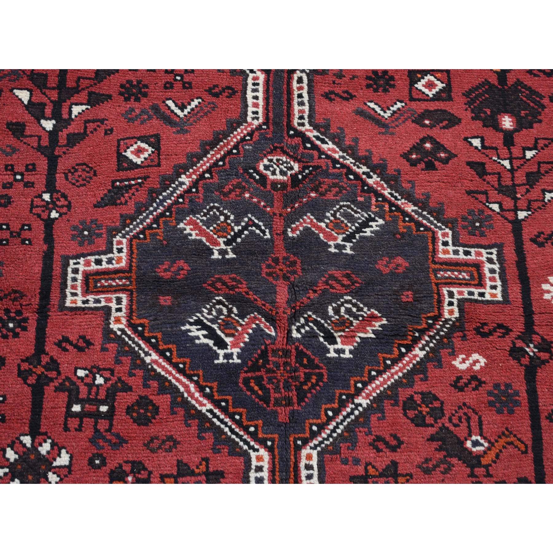 4'8"x6'10" Cardinals Red, New Persian Shiraz, Full Pile, Pure Wool, Hand Woven, Oriental Rug 