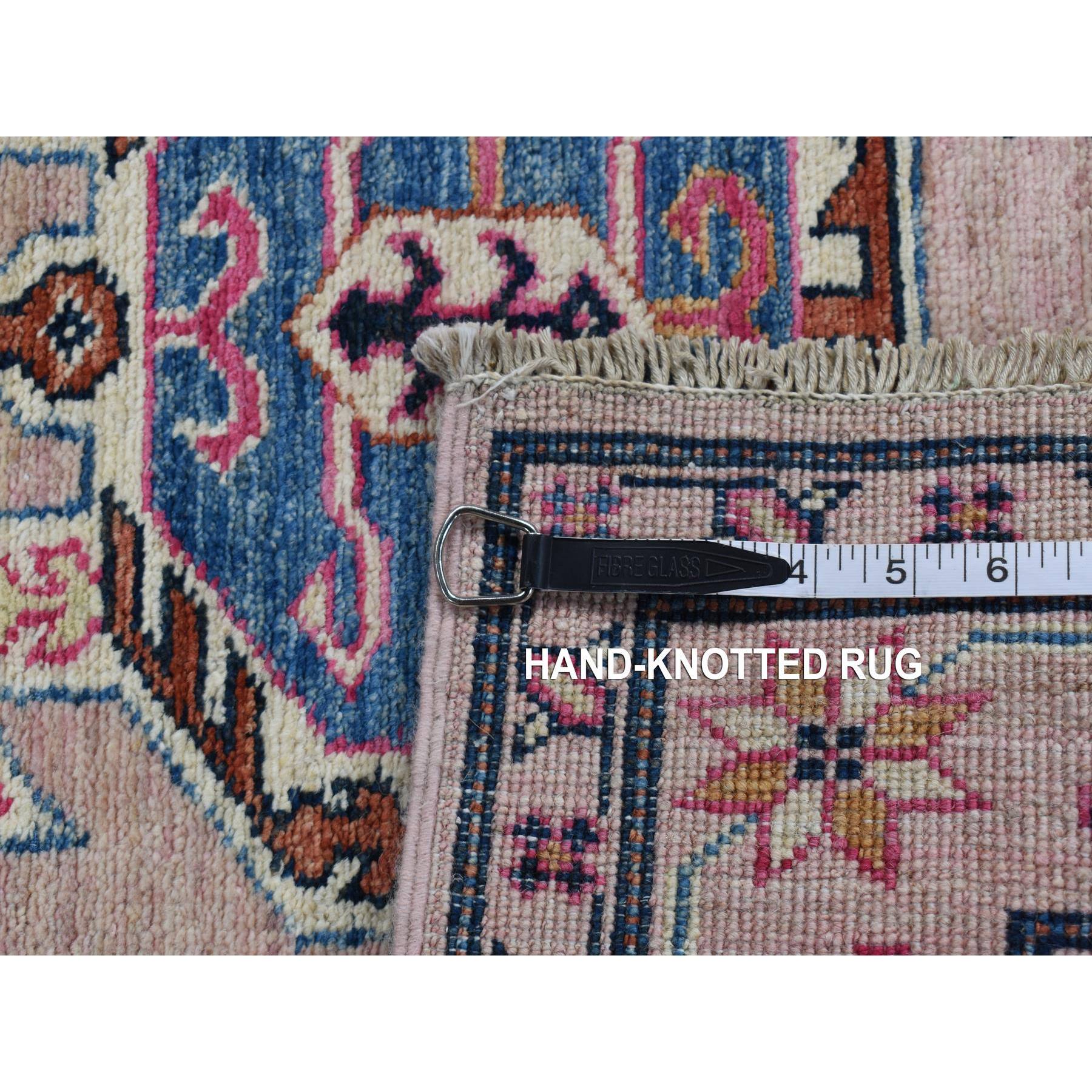 2'8"x8'10" Pastel Pink, Hand Woven, Afghan Super Kazak with Geometric Motif, Pure Wool, Runner, Oriental Rug 