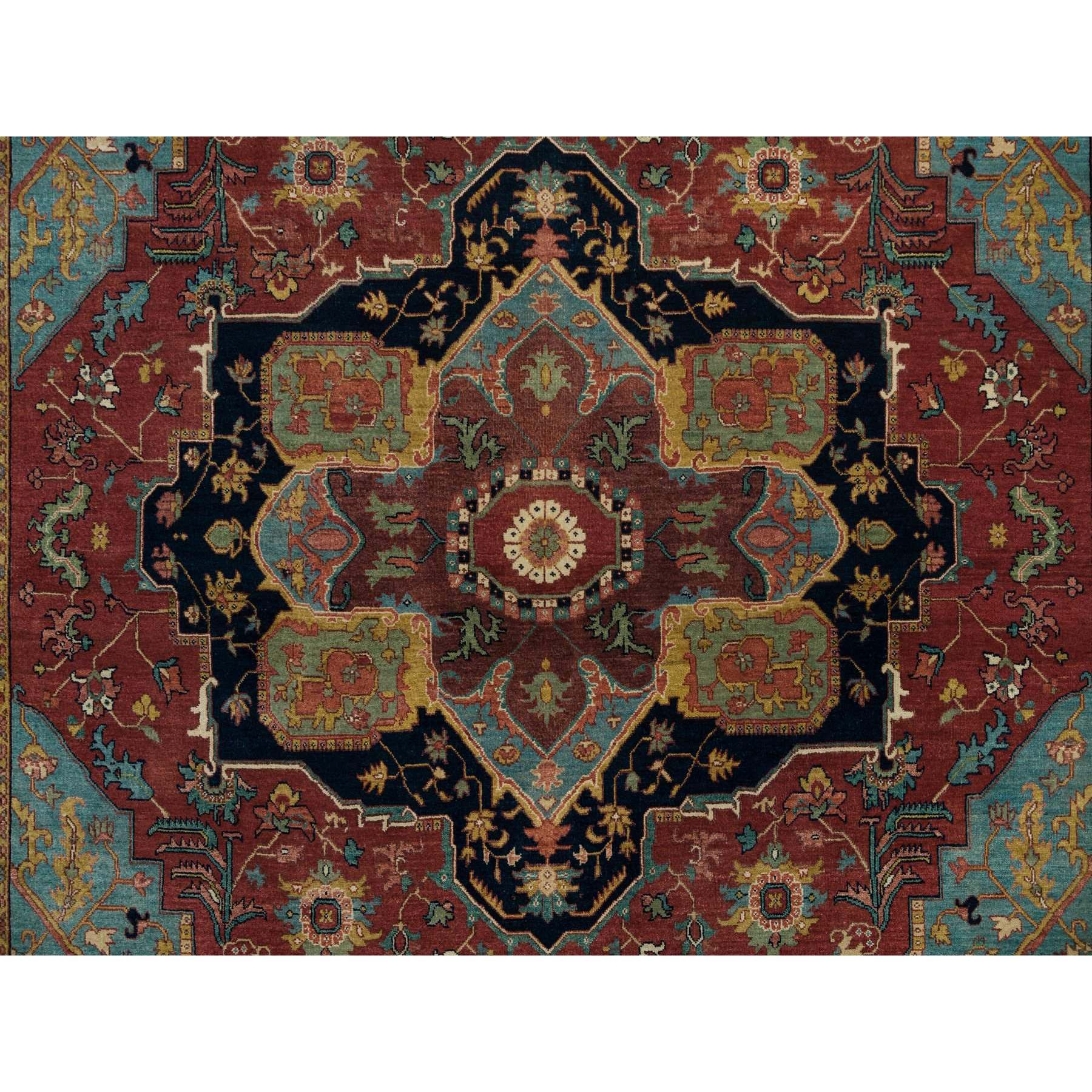 8'x10'1" Brick Red, Pure Wool, Antiqued Fine Heriz Re-Creation, Soft and Plush, Natural Dyes, Densely Woven, Hand Woven, Oriental Rug 