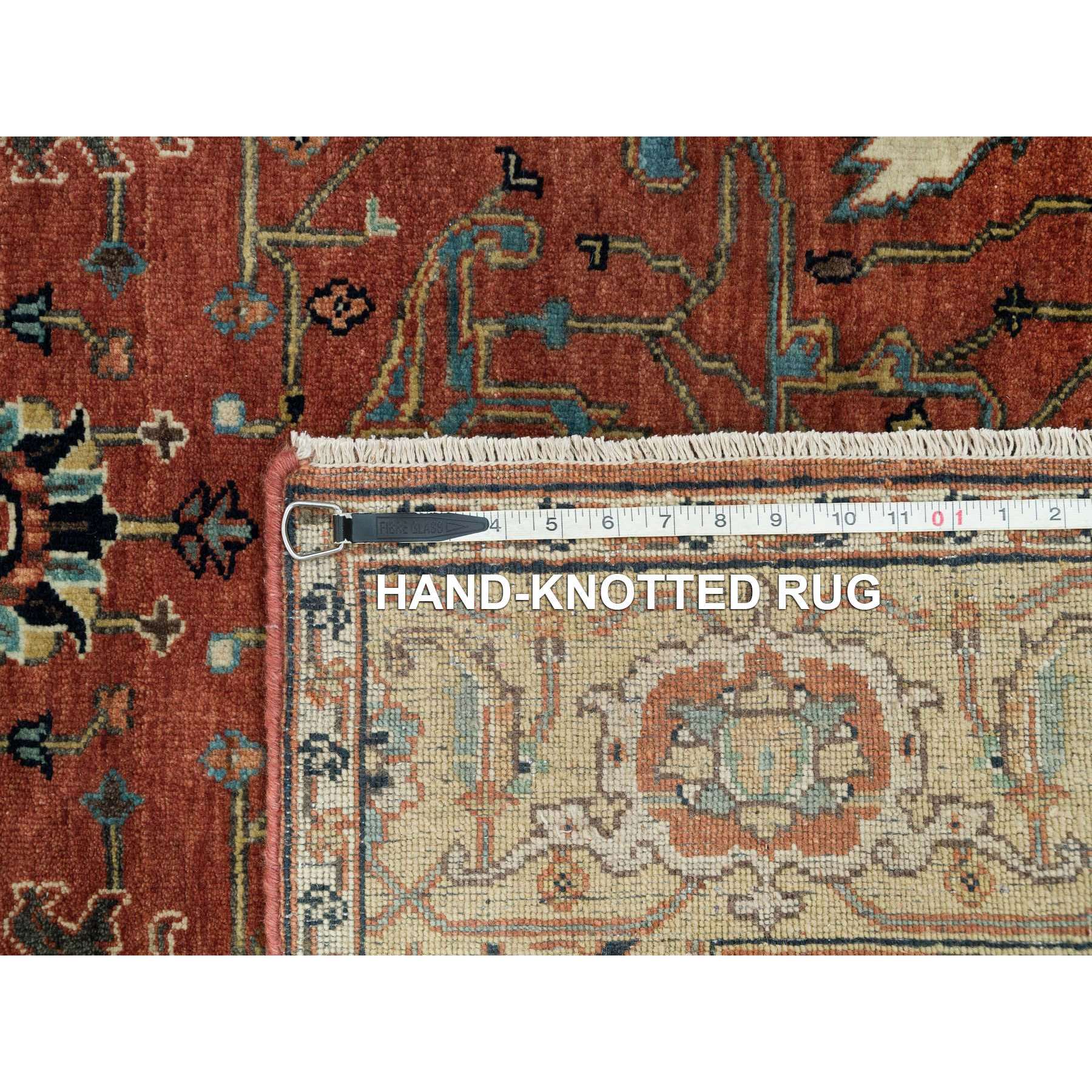 4'x6'1" Rufous Red, Antiqued Fine Heriz Re-Creation, Dense Weave, Soft and Lush, Natural Dyes, Soft Wool, Hand Woven, Oriental Rug 