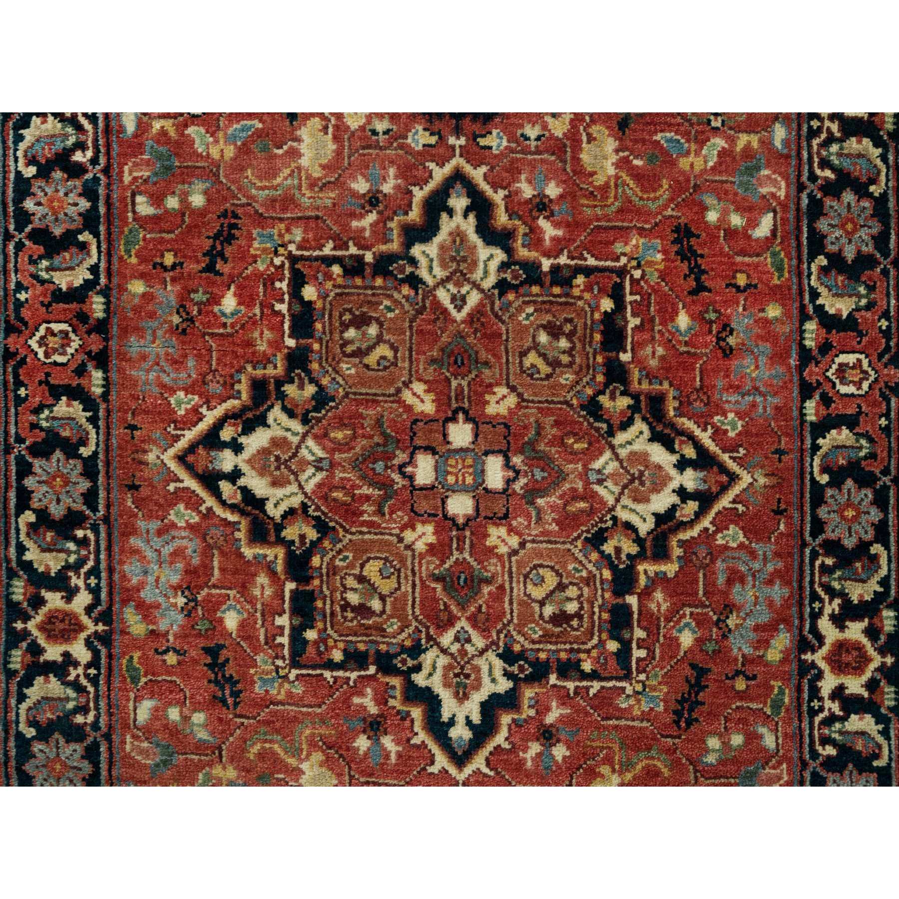 2'8"x18' Carmine Red, Natural Dyes, Dense Weave, Hand Woven, Antiqued Fine Heriz Re-Creation, Organic Wool, Runner Oriental Rug 