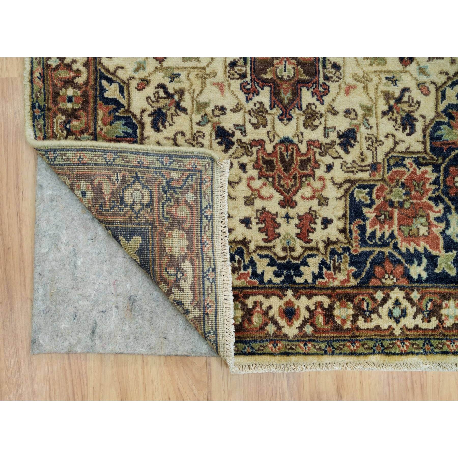 2'8"x6'1" Egg Shell Beige, Hand Woven Antiqued Fine Heriz Re-Creation, Natural Dyes, Densely Woven, Soft Pile, Natural Wool, Runner Oriental Rug 
