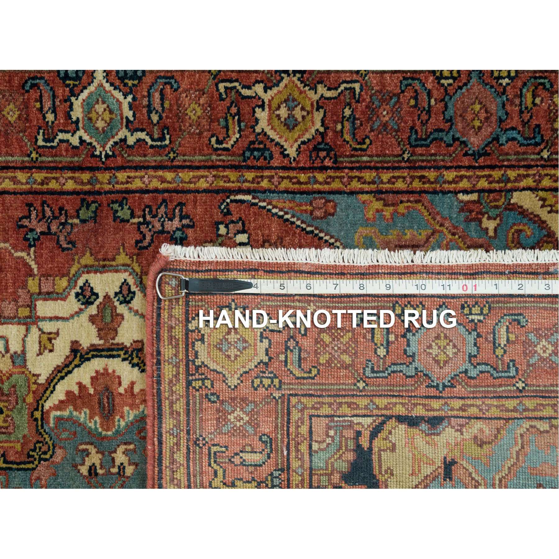 3'2"x5'1" Rust Red, Pure Wool, Lush Pile, Vegetable Dyes, Antiqued Fine Heriz Re-Creation, Hand Woven, Dense Weave, Oriental Rug 