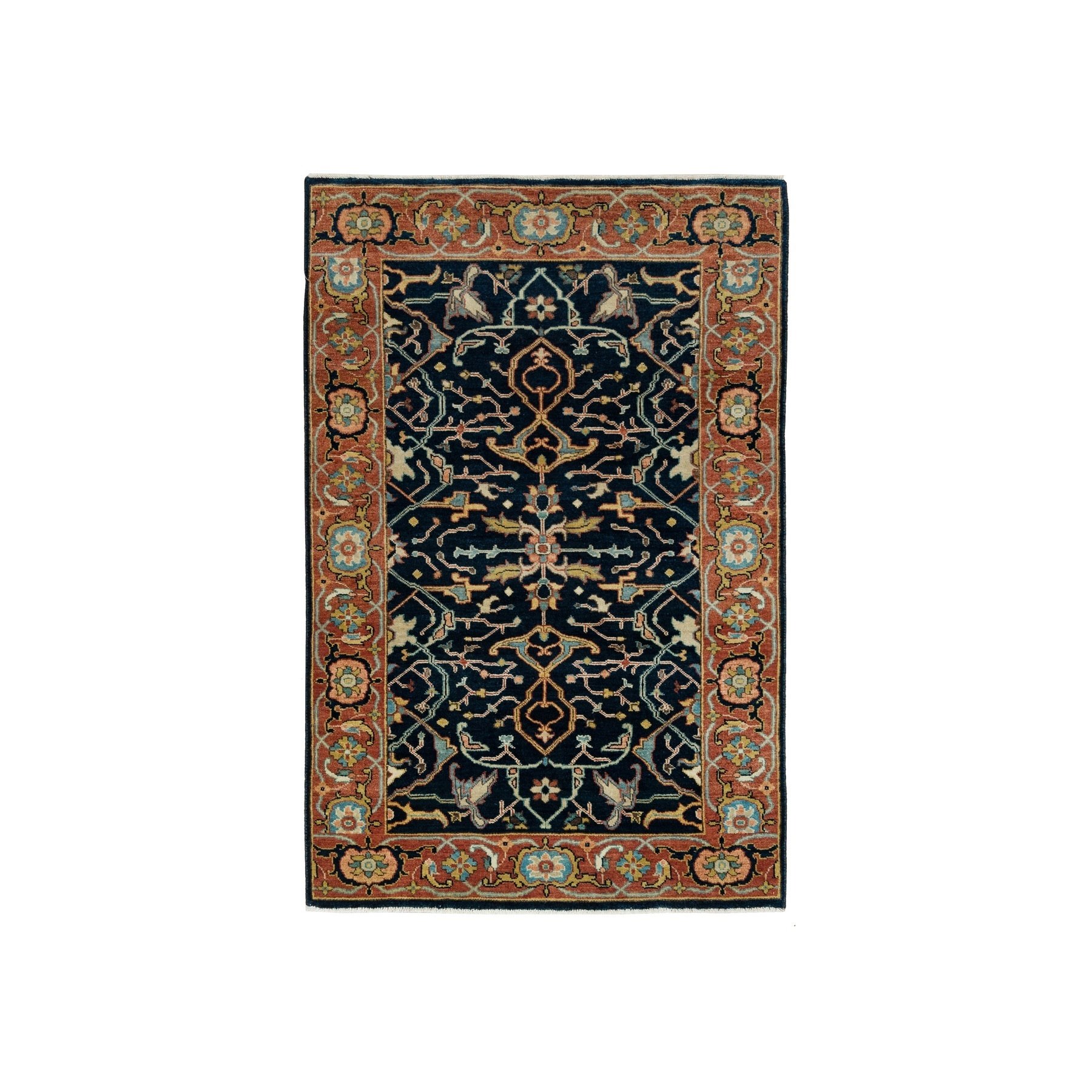 3'1"x5'2" Millennium Blue, Hand Woven Antiqued Fine Heriz Re-Creation Densely Woven, Natural Dyes 100% Wool, Soft Pile, Oriental Rug 