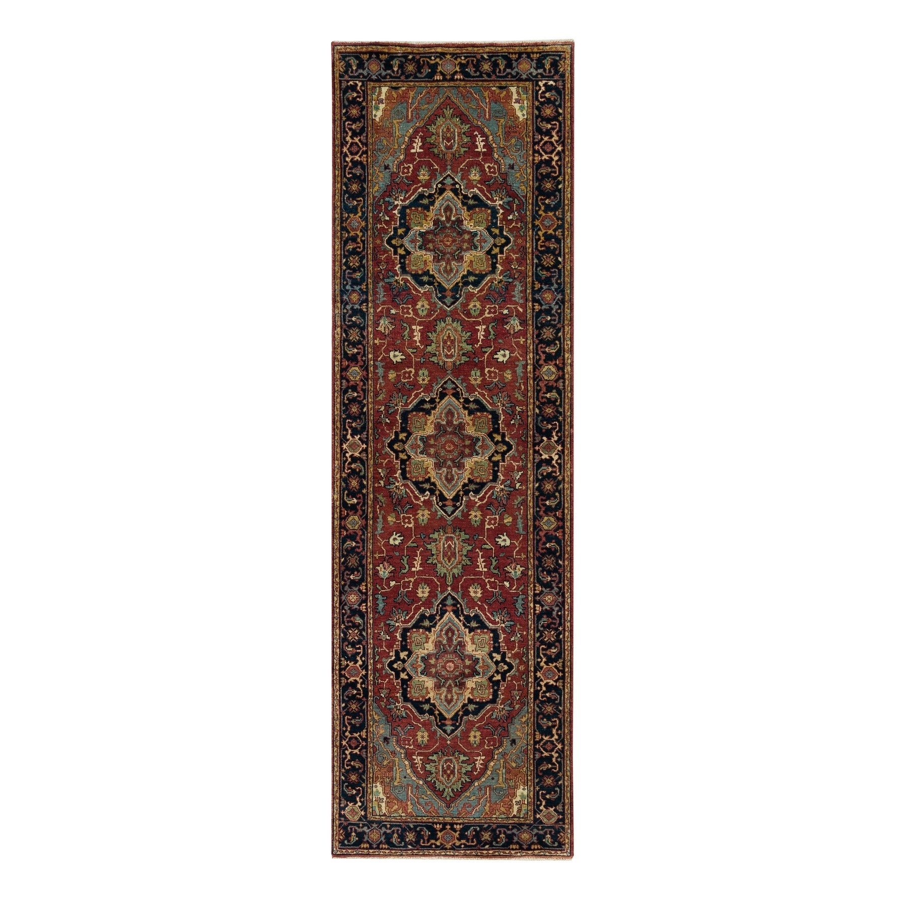 2'5"x8'2" Cordovan Red, Soft and Plush, Hand Woven Antiqued Fine Heriz Re-Creation, Natural Dyes, Densely Woven, 100% Wool, Runner Oriental Rug 