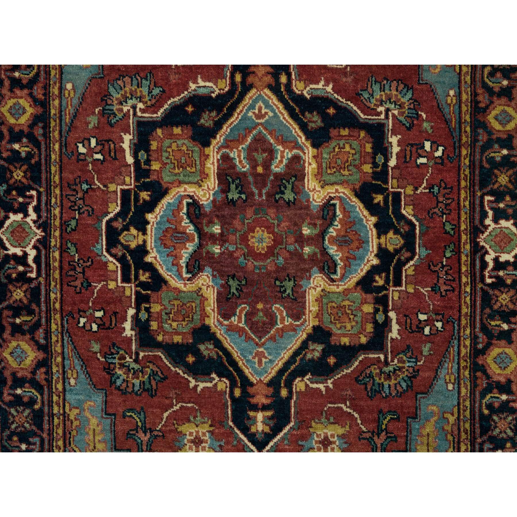 3'2"x5'2" Garnet Red, Hand Woven Antiqued Fine Heriz Re-Creation, Natural Dyes Densely Woven, Natural Wool, Plush Pile, Oriental Rug 