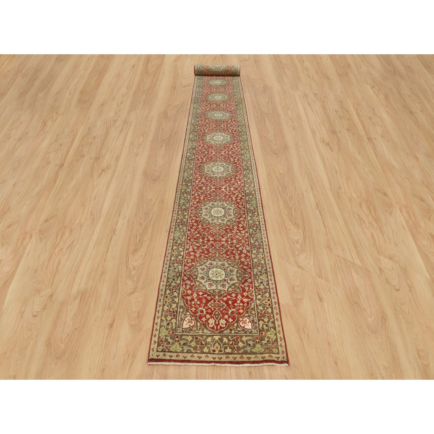 2'7"x22' Cherry Red, Antiqued Tabriz Haji Jalili Design, Fine Weave, Natural Dyes, All Wool, Plush Pile, Hand Woven, XL Runner Oriental Rug 
